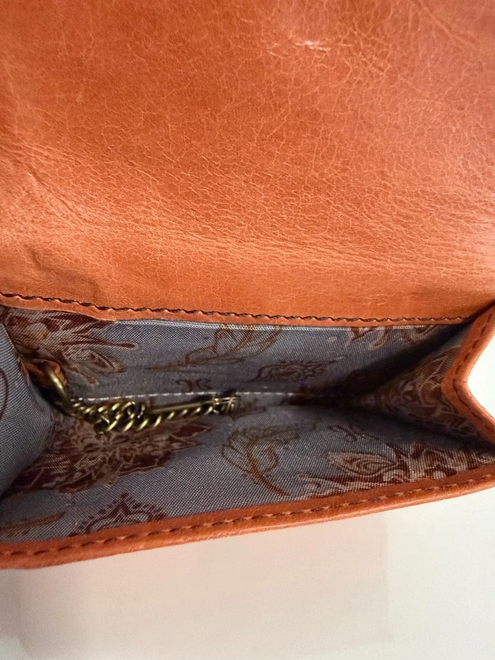 Hobo wallet w key chain clip floral interior orange leather coin